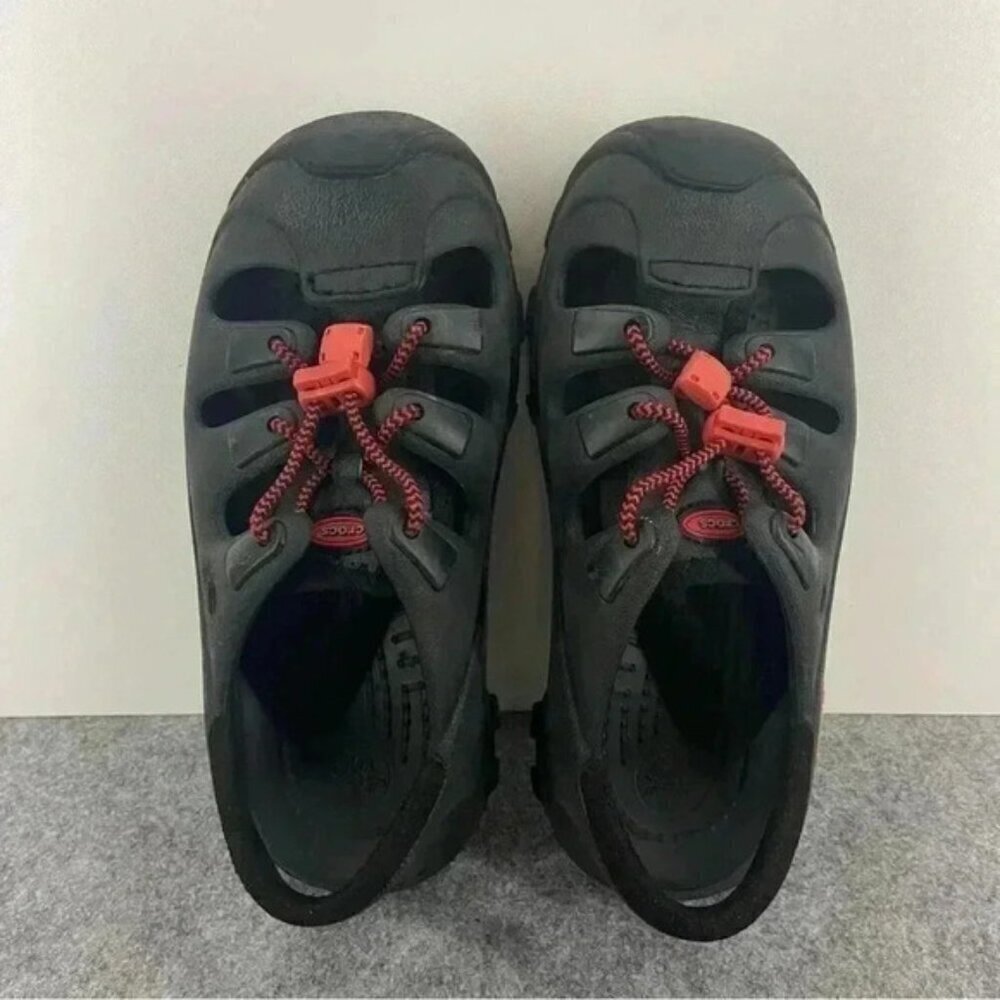 Crocs Juniors Youth Shoes Sandals  Boys Size 3 Black Red Bungie Cord - Picture 7 of 9
